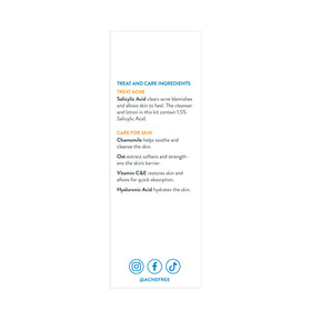 AcneFree kit on a bathroom counter in lifestyle setting for everyday sensitive-skin care