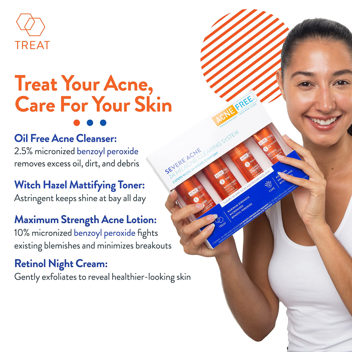 AcneFree benzoyl peroxide cleanser pump close-up highlighting easy dispensing