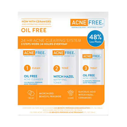 AcneFree front packaging showing kit contents and benefits