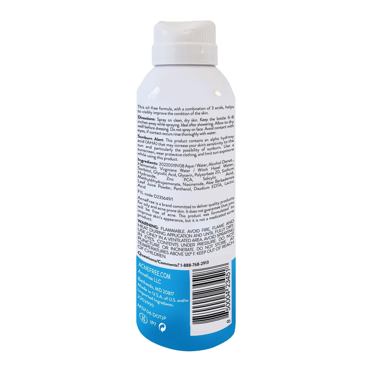 AcneFree label and ingredients close-up highlighting salicylic acid benefit