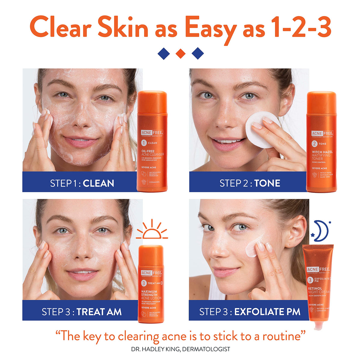 AcneFree 10% benzoyl peroxide lotion pouring to show treatment strength