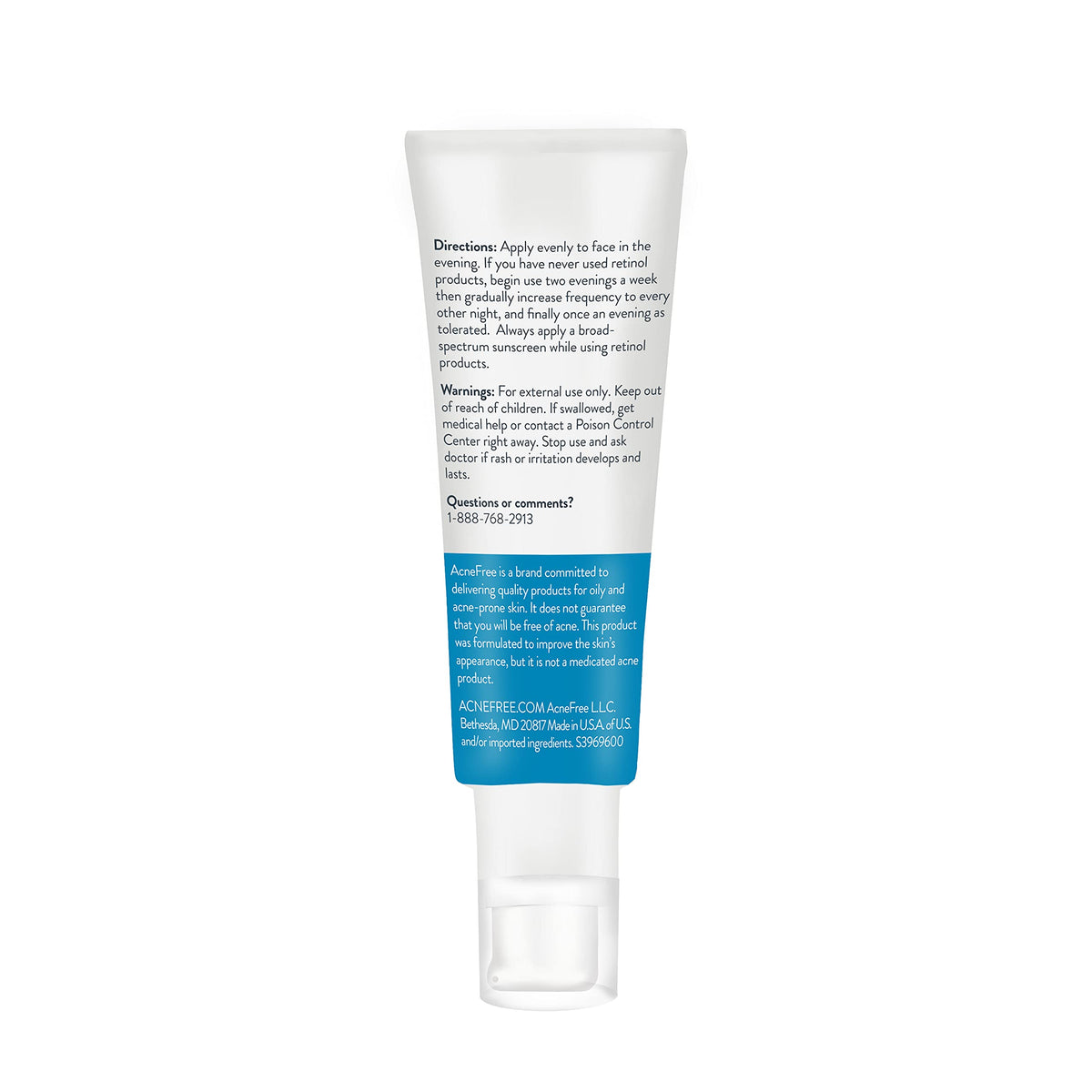 AcneFree bottle on bathroom shelf in routine setting for daily skincare convenience