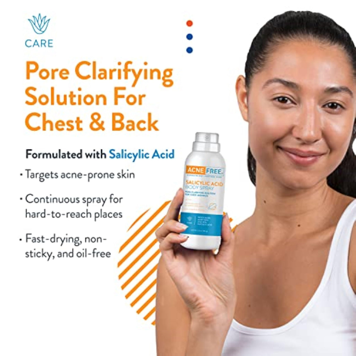 AcneFree bottle held in hand for scale, portable 5 ounce travel-friendly benefit