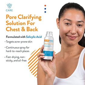AcneFree bottle held in hand for scale, portable 5 ounce travel-friendly benefit