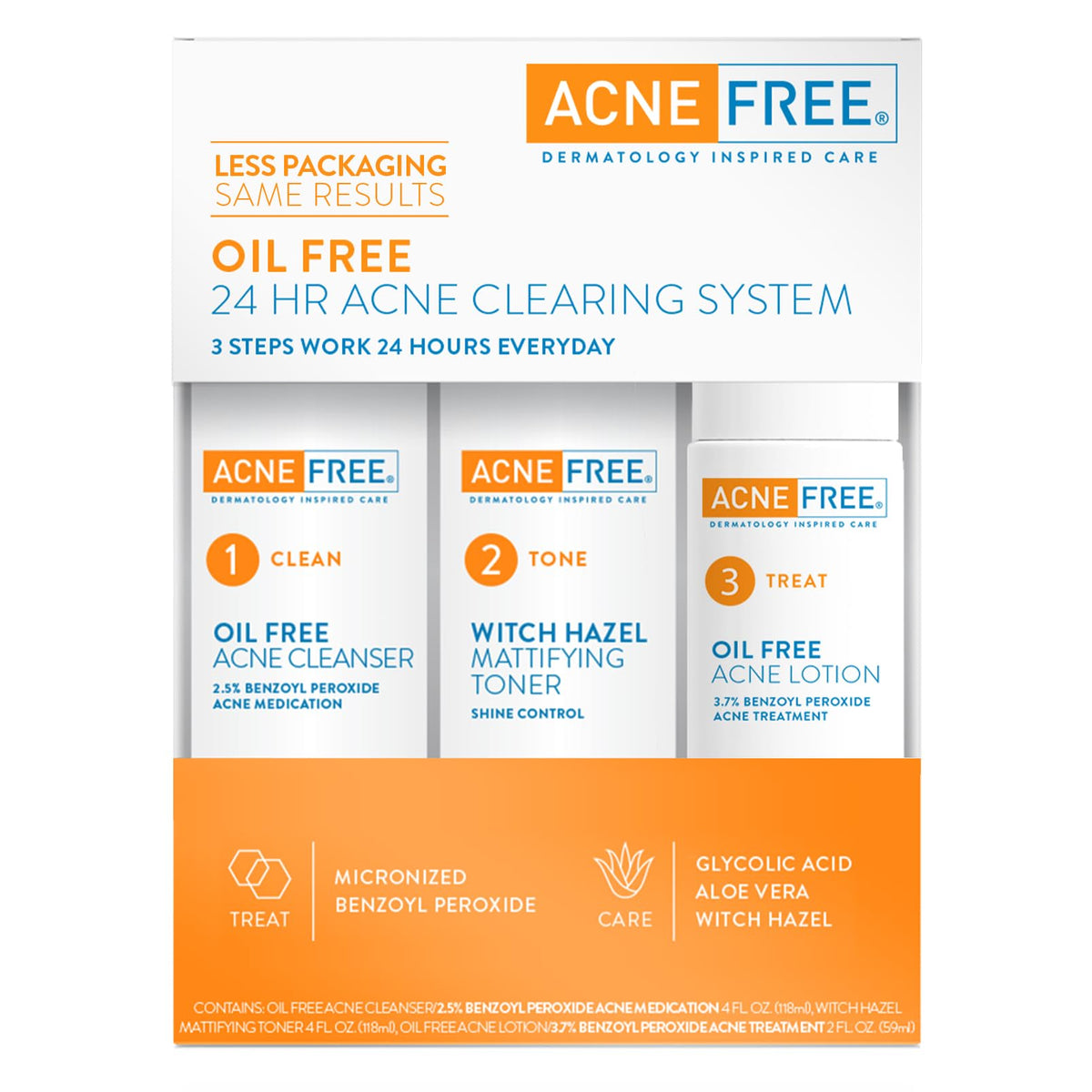 AcneFree kit held in hand for scale, compact two-month supply shown