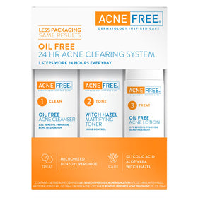 AcneFree kit held in hand for scale, compact two-month supply shown