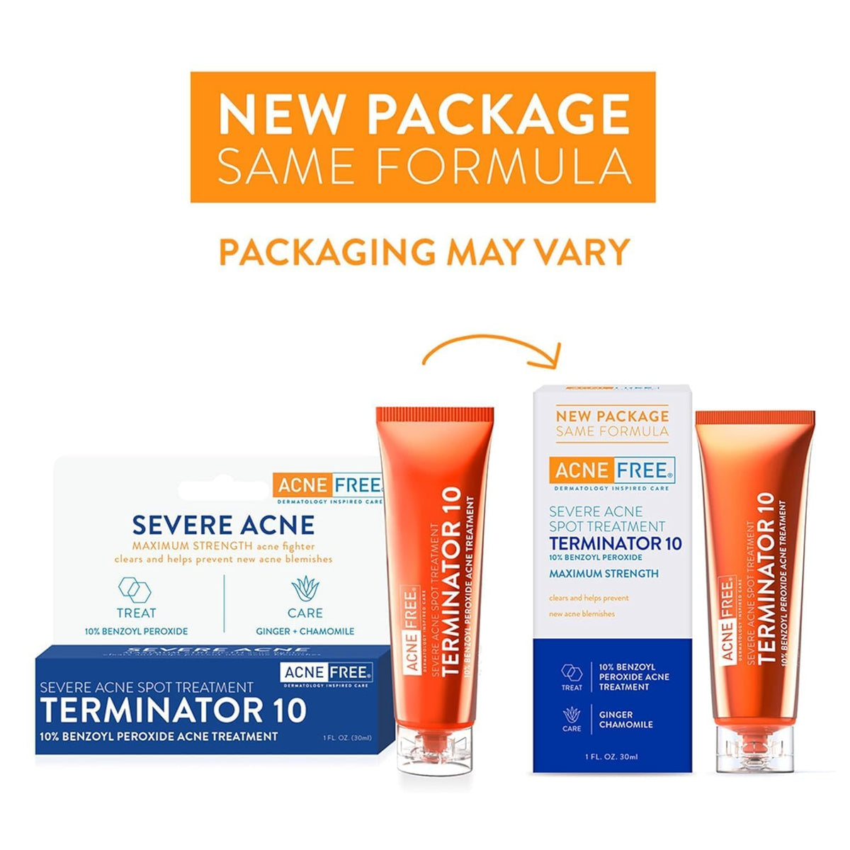 AcneFree Terminator 10 tube close-up highlighting applicator and convenience
