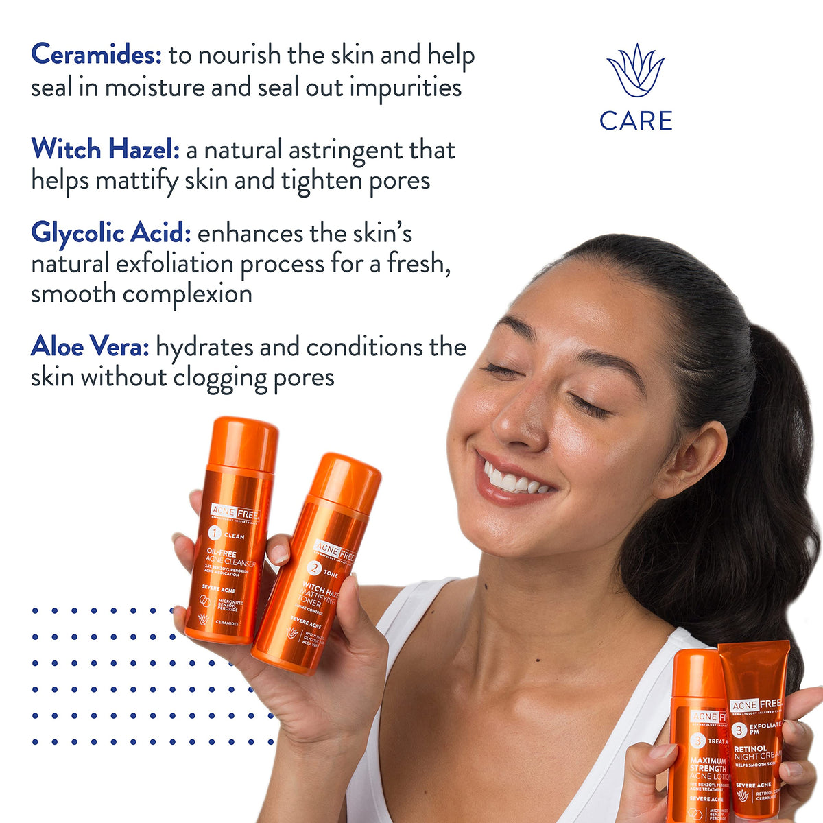 AcneFree witch hazel toner label showing ingredients for mattifying effect