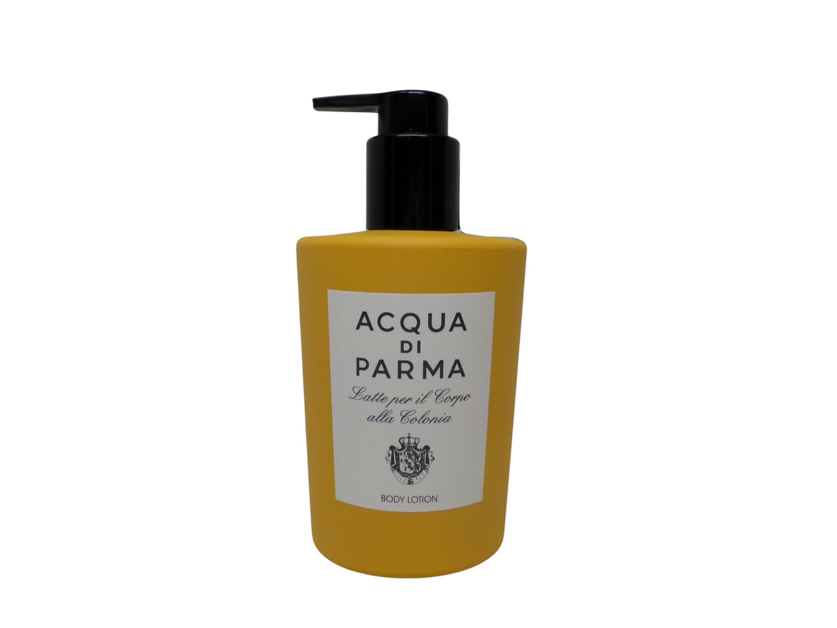 Acqua Di Parma pump-front bottle showing label and easy dispensing benefit