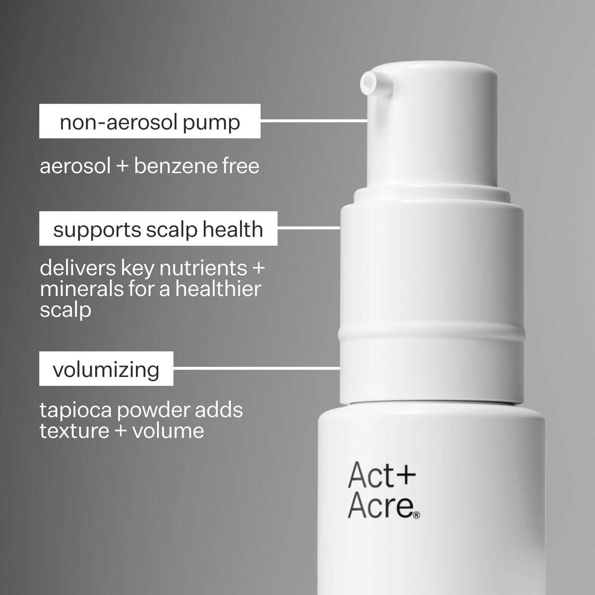ACT+ ACRE spray being applied at roots to refresh oily hair quickly