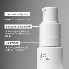 ACT+ ACRE spray being applied at roots to refresh oily hair quickly