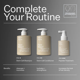 Act+ Acre flatlay with other care items showing layering with shampoo and styling products