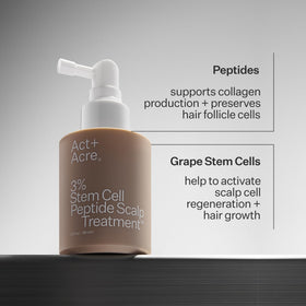 Act+ Acre spraying on damp scalp illustrating simple leave‑on routine and fast absorption