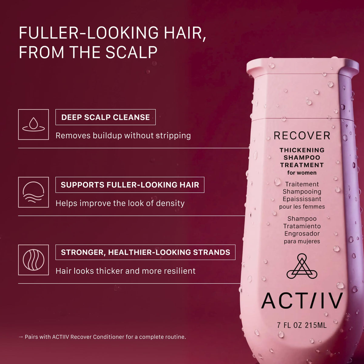ACTIIV Recover pump dispenser detail highlighting easy, controlled use benefit