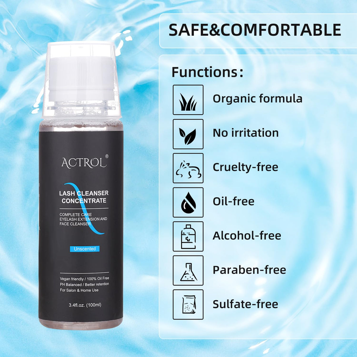 ACTROL foam detail close-up demonstrating rich lather for effective lash cleaning