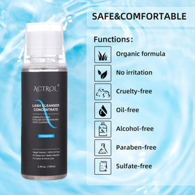 ACTROL foam detail close-up demonstrating rich lather for effective lash cleaning