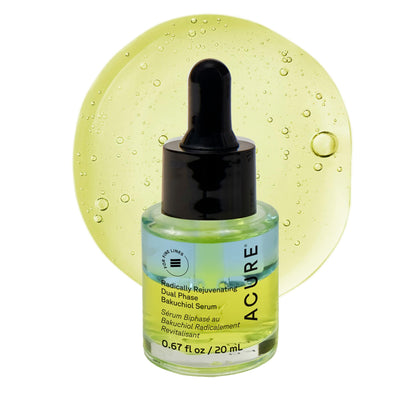 Acure front packaging of bakuchiol serum shows bottle and label, promotes plant-based benefits