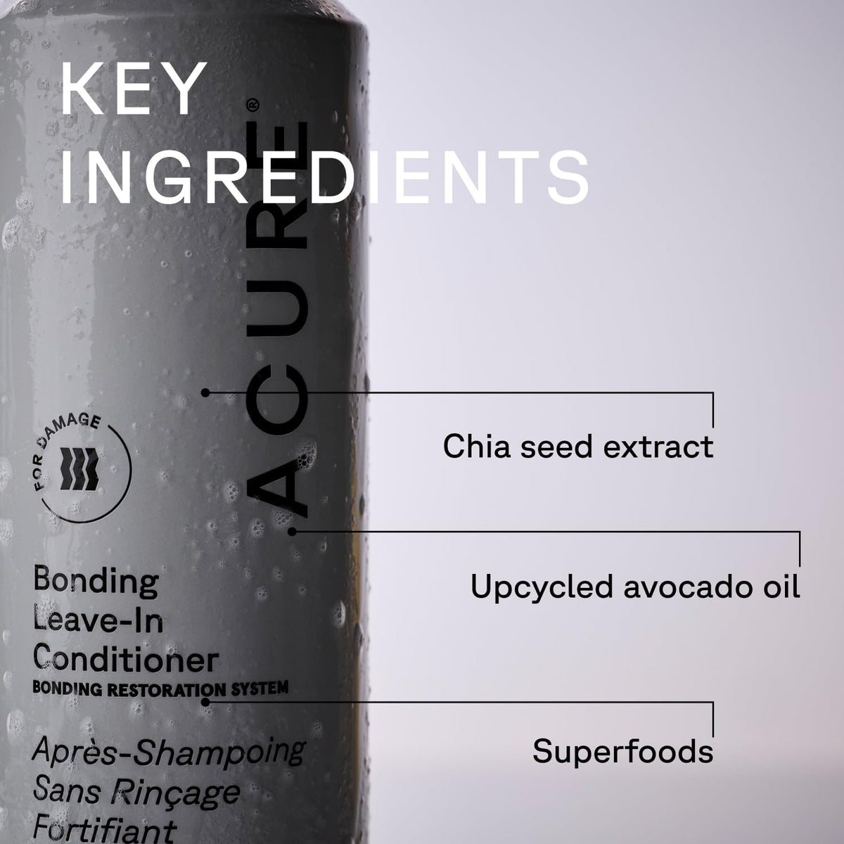 Acure fine mist on hair strand highlighting lightweight texture and smooth finish