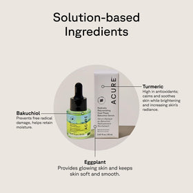 Acure botanical ingredients close-up with eggplant and turmeric, highlights antioxidant benefit