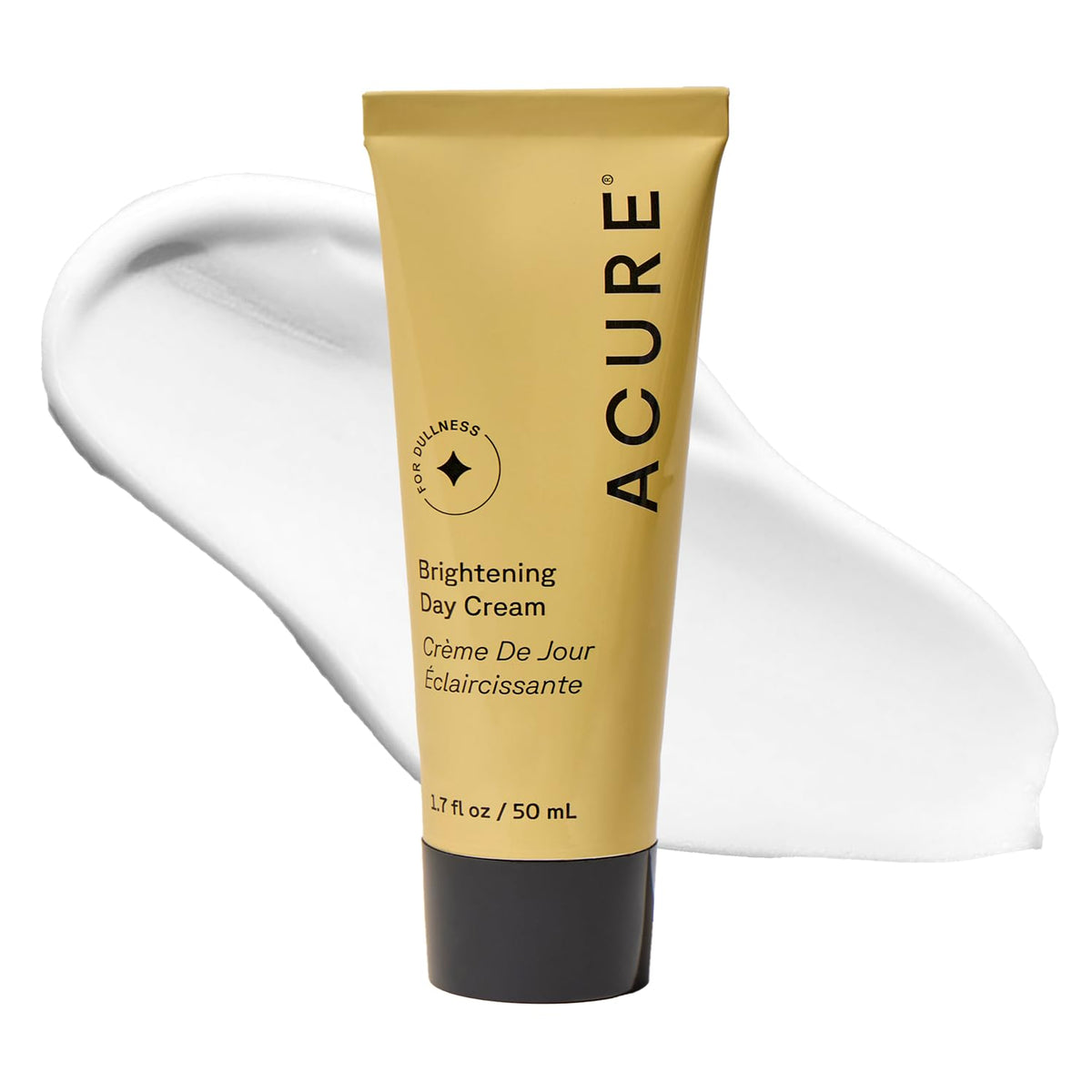 Acure front packaging showing brightening day cream and clear label benefits