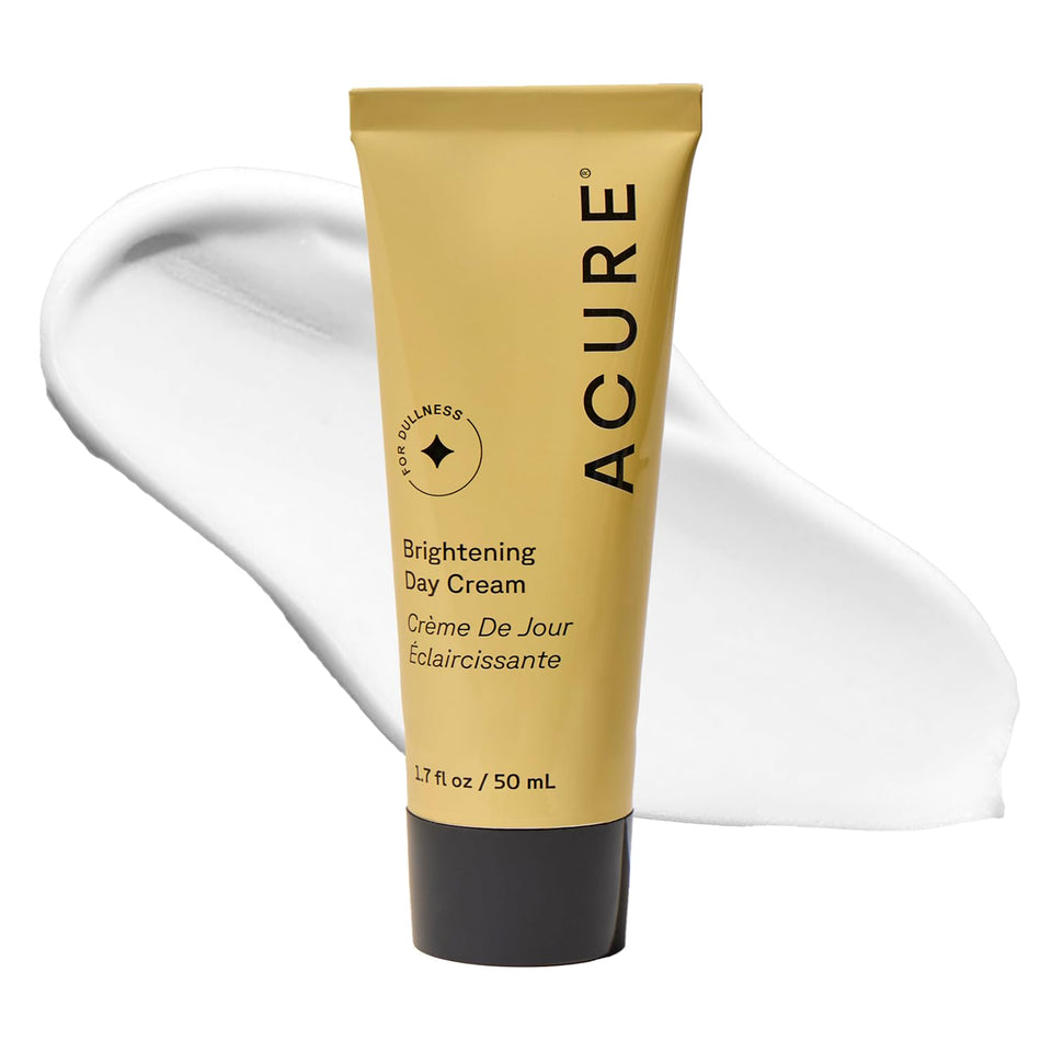 Acure front packaging showing brightening day cream and clear label benefits