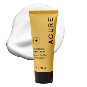 Acure jar front view showing label and brightening night cream benefits
