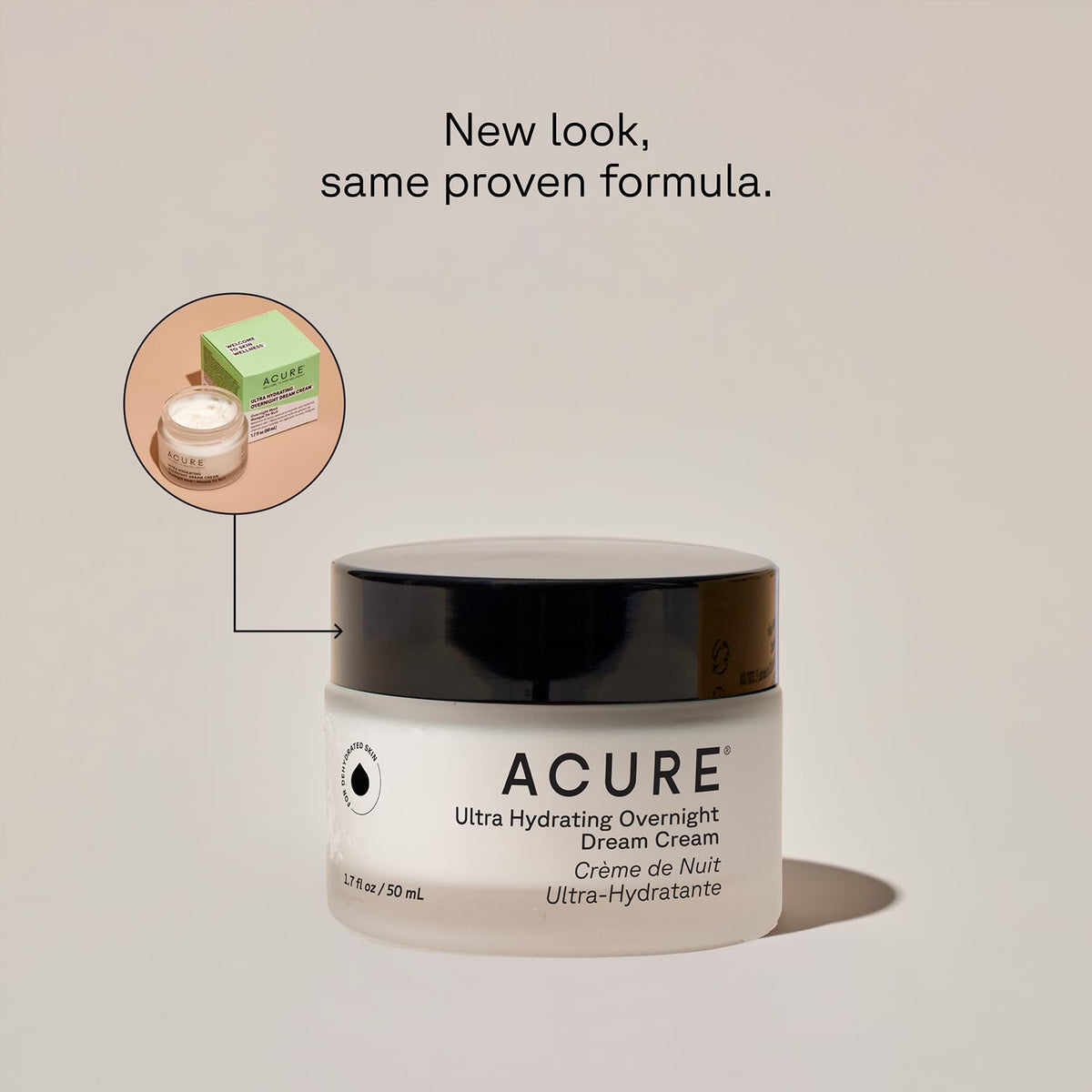 Acure cream open texture close-up showing smooth hydrating consistency and absorption