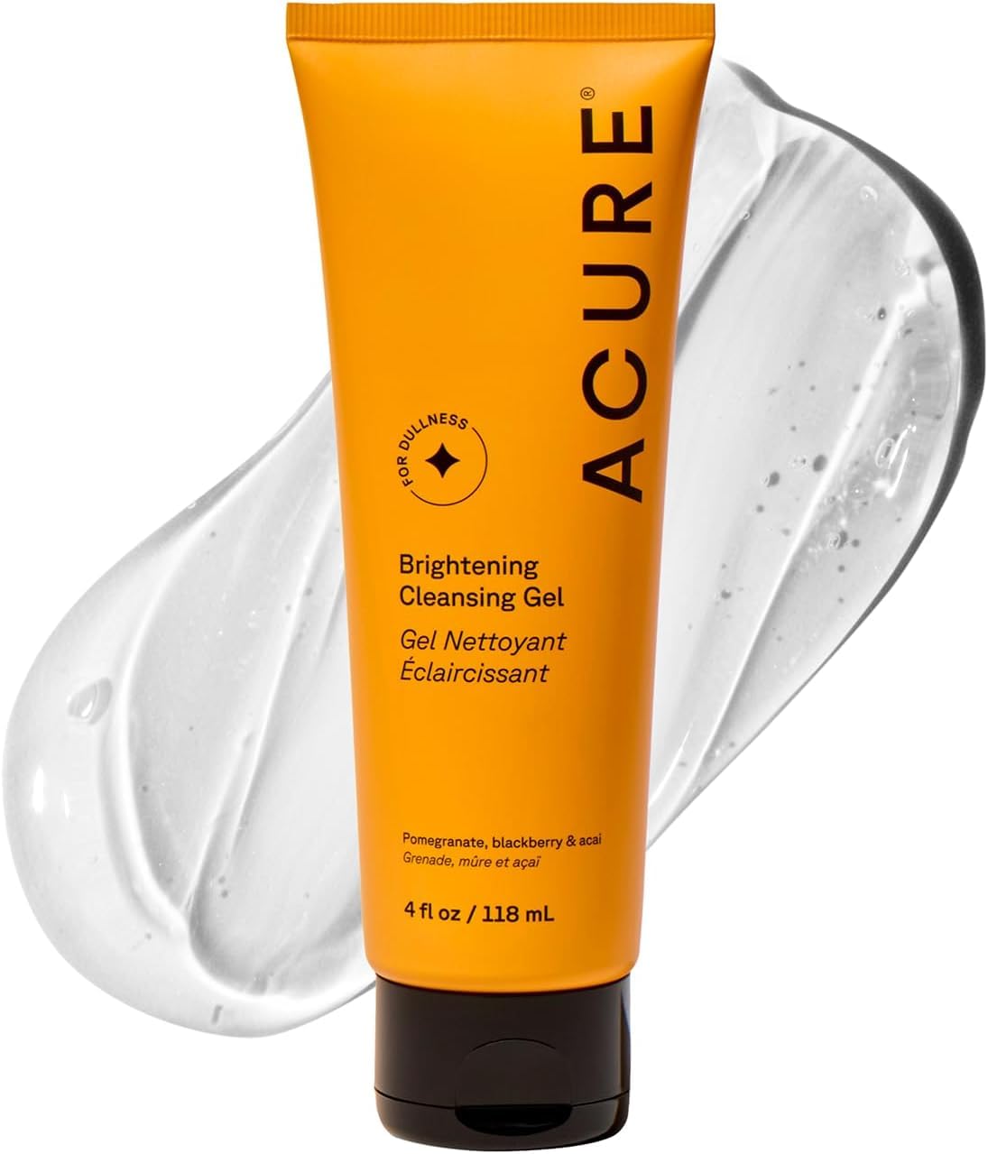Acure front packaging brightening cleansing gel shows benefits and clean design