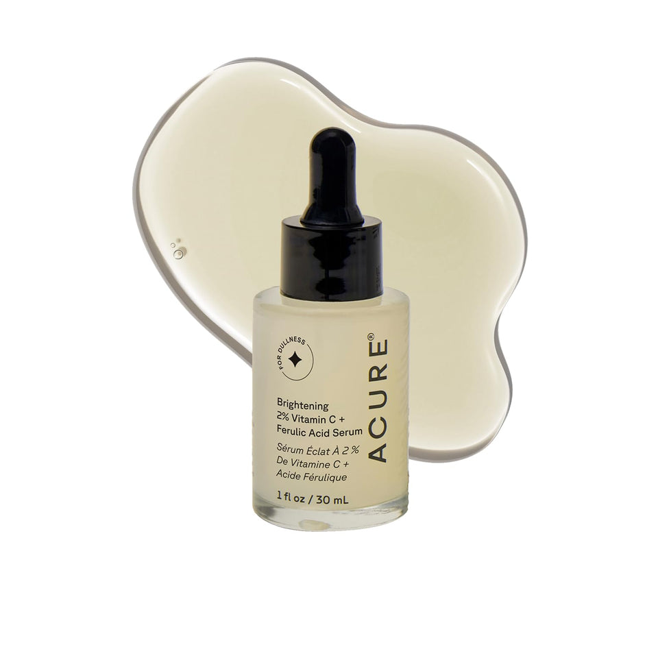 Acure front packaging showing brightening serum for visible radiance