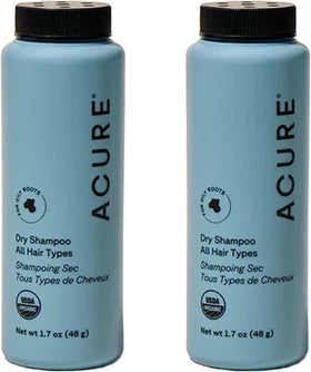 Acure front packaging mini dry shampoo shows compact travel benefit