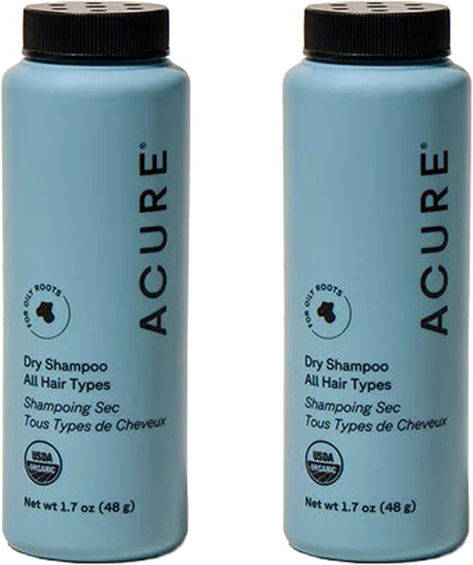 Acure front packaging mini dry shampoo shows compact travel benefit