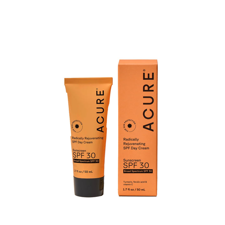 Acure front tube of day cream showing branding and SPF benefit