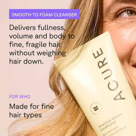 Acure in-use shower scene with product delivering refreshed scalp sensation