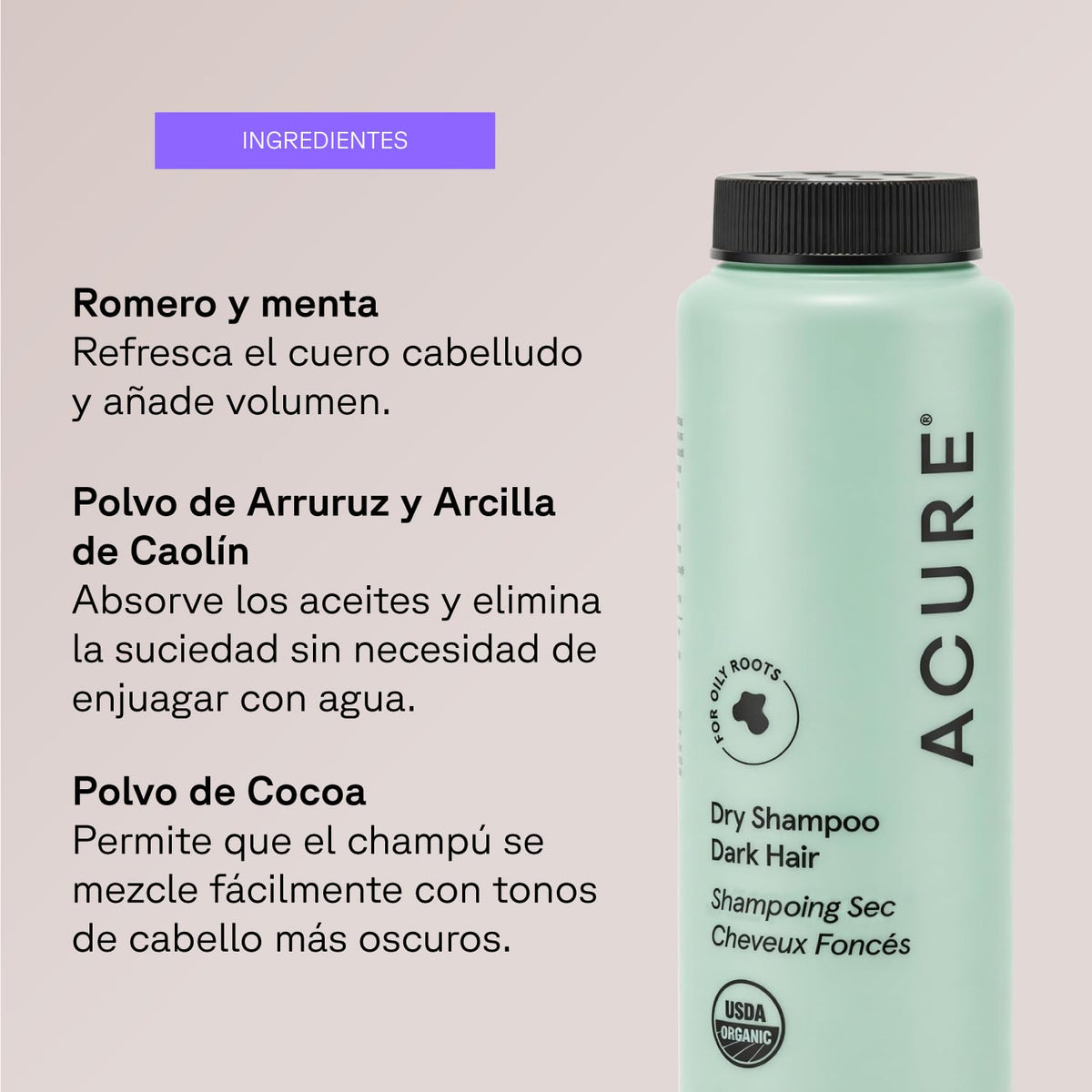 Acure powder applied to roots demonstrating instant oil absorption
