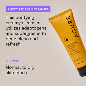 Acure foam dispensed on hand demonstrating gentle lather benefit