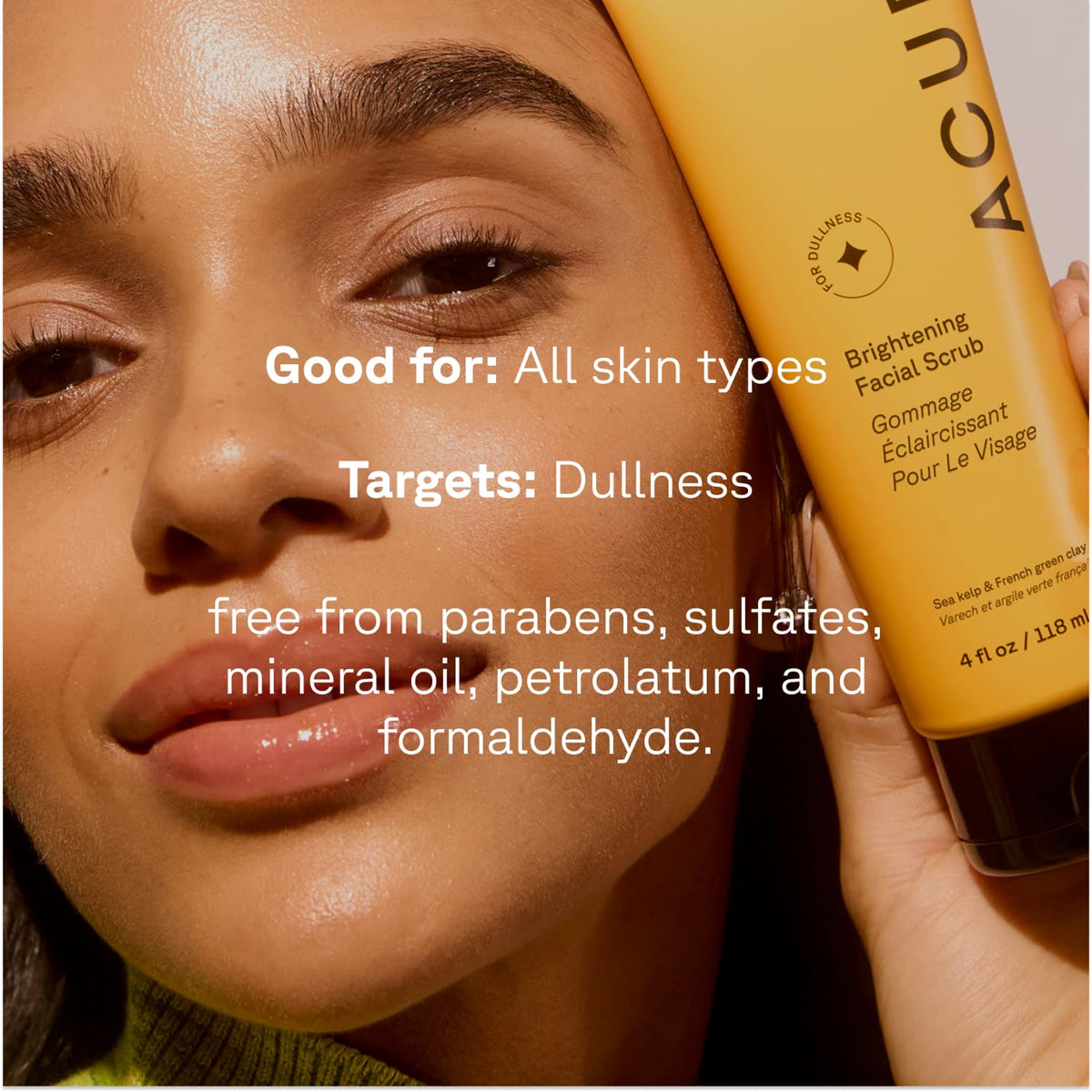 Acure before-and-after rinsed skin comparison, showing smoother appearance benefit