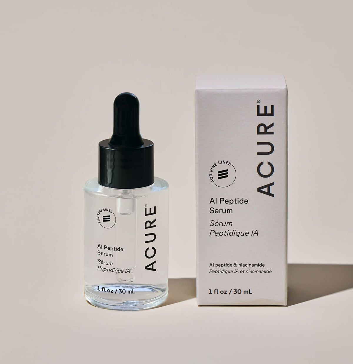 Acure serum on bathroom shelf in routine setting promoting daily use benefit