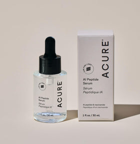 Acure serum on bathroom shelf in routine setting promoting daily use benefit