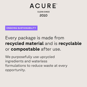 Acure serum on bathroom shelf in lifestyle scene, conveys daily routine convenience benefit