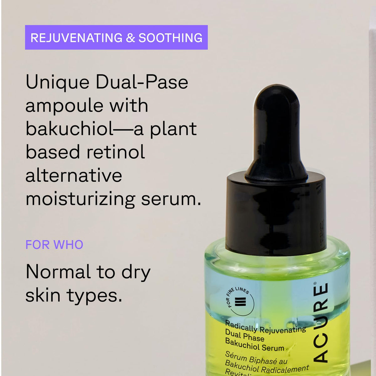 Acure shaken emulsion showing blended oil and water, ensures even skin absorption benefit