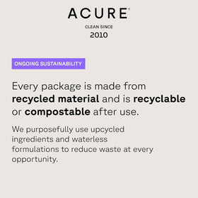 Acure shampoo on bathroom shelf in lifestyle scene promoting daily use