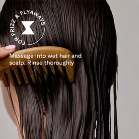 Before and after hair results with Acure showing reduced frizz and shine