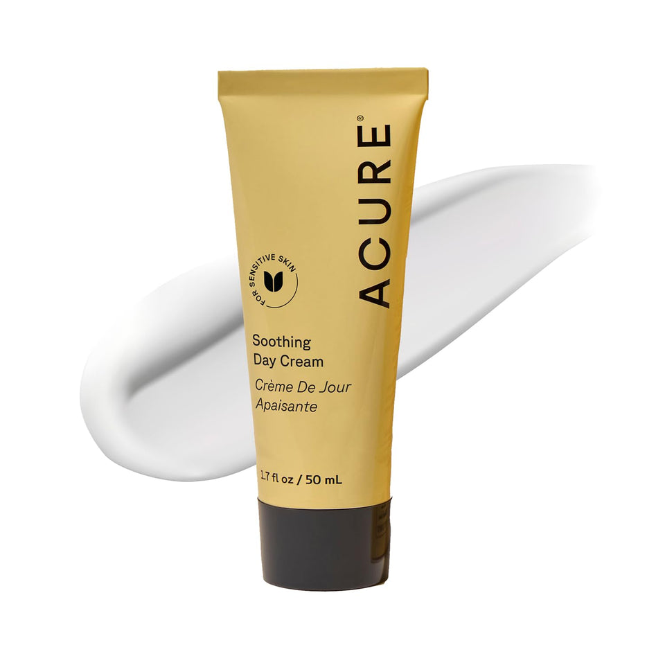 Acure front packaging of soothing day cream showing product label and size benefit
