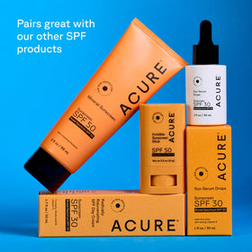 Acure sun serum label close-up showing zinc oxide and clean ingredients