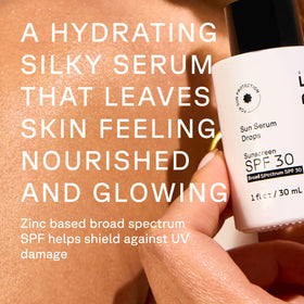 Acure sun serum texture closeup highlighting silky, hydrating finish
