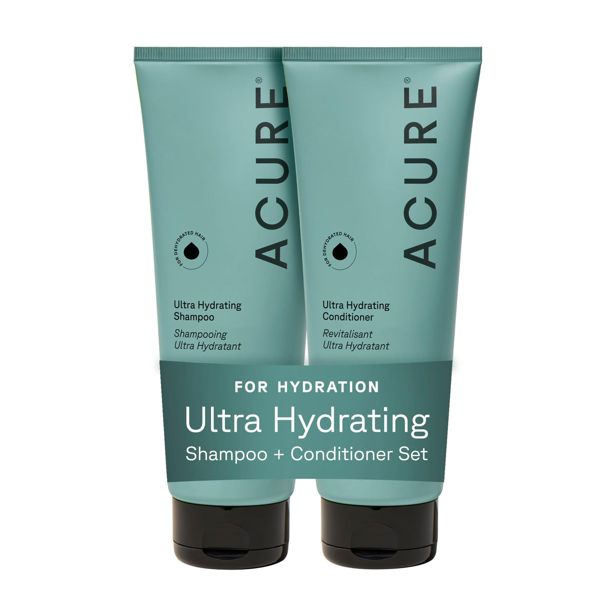 Acure front packaging showing the hydrating shampoo and conditioner for easy identification