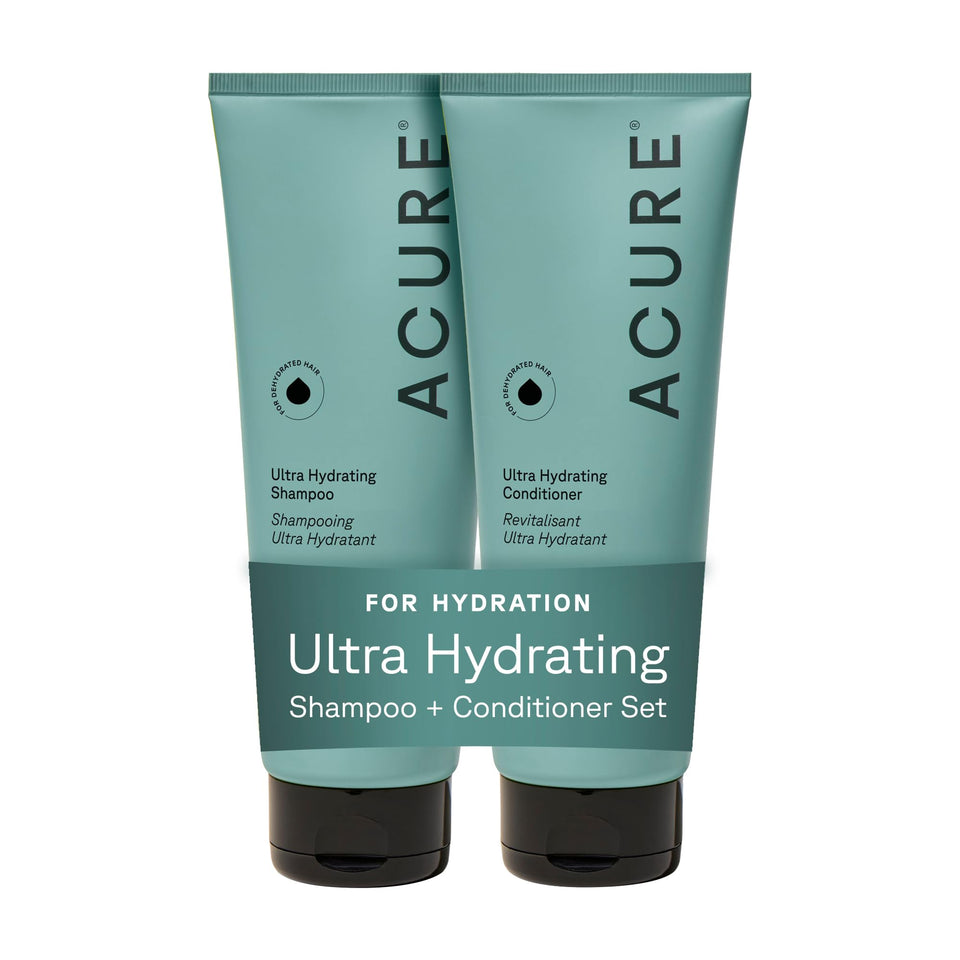 Acure front packaging showing the hydrating shampoo and conditioner for easy identification