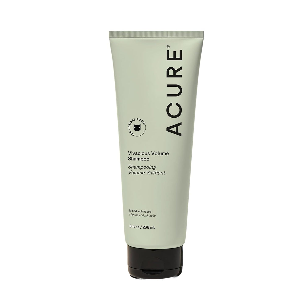 Acure bottle front view showing label and volumizing benefit
