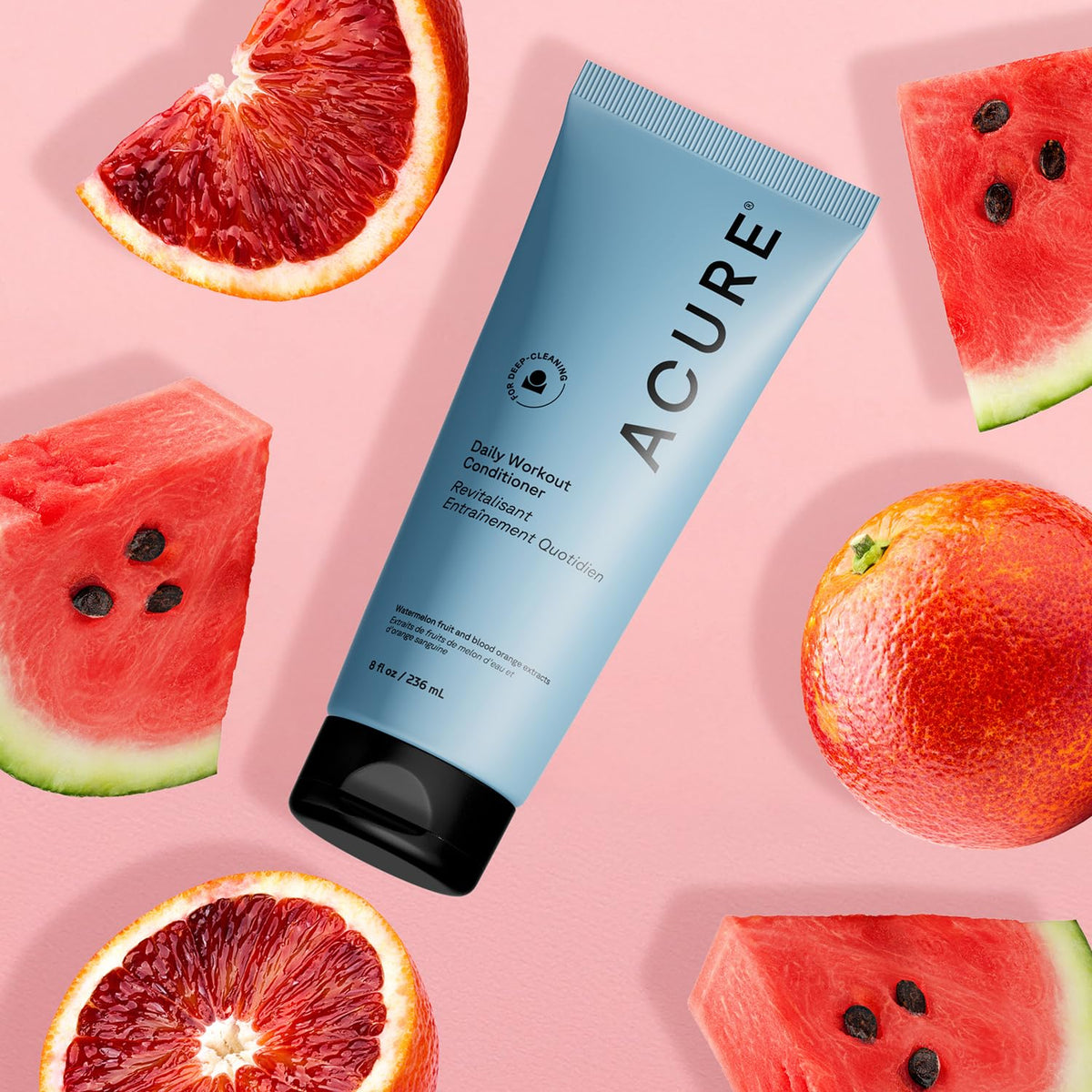 Acure ingredients label close-up, emphasizing vegan and paraben-free formula
