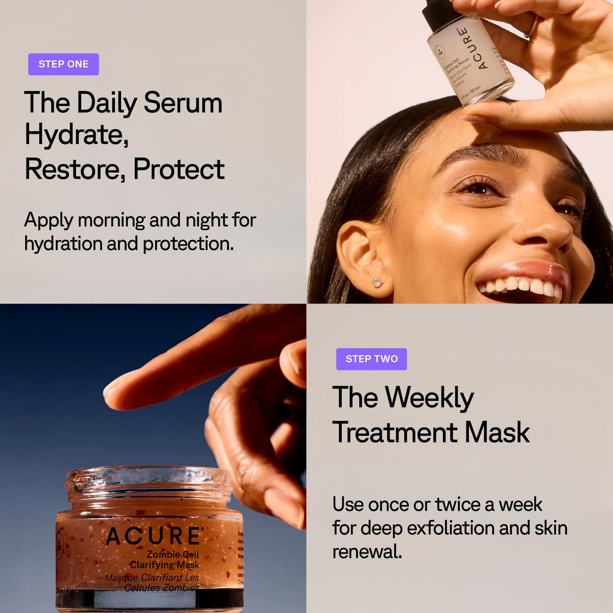 Acure on bathroom counter styling suggesting daily routine integration and glow